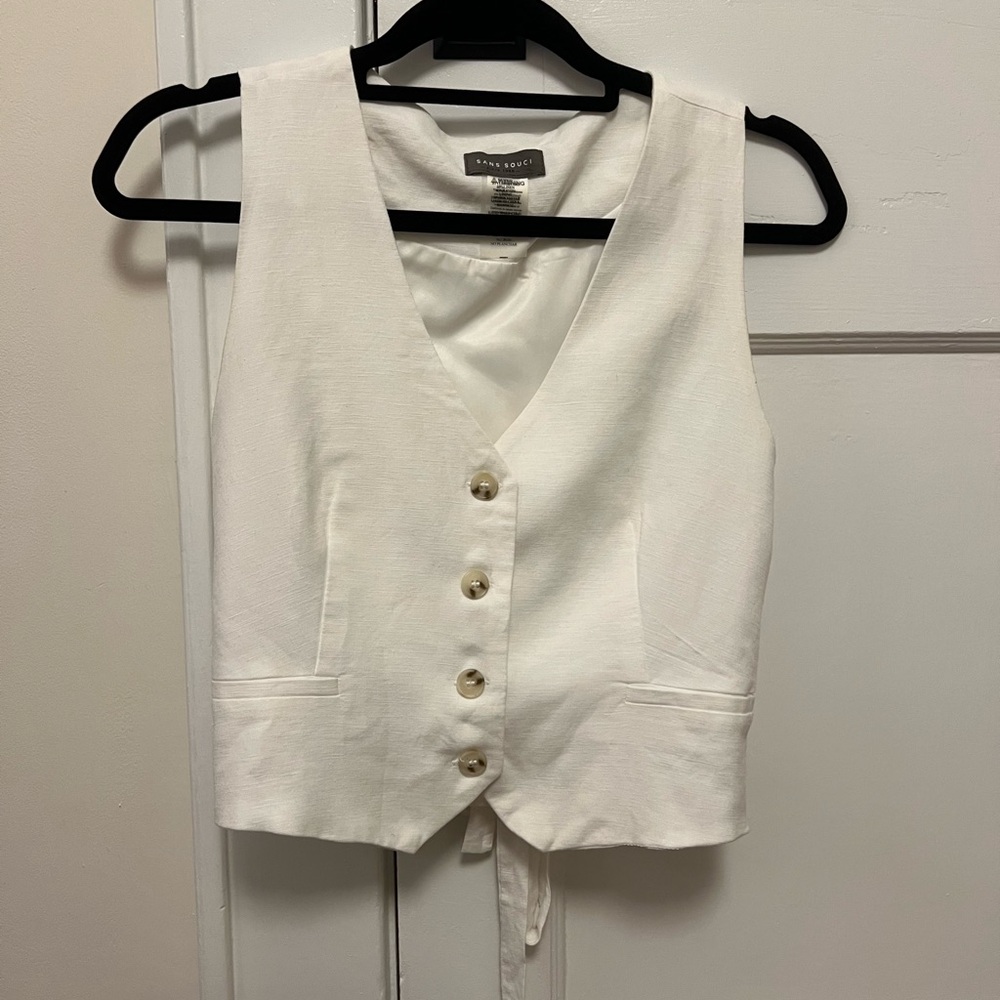 White Linen Button Down Vest